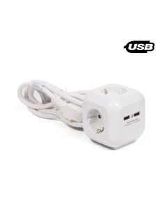 012791 Stekkerdoos 3-voudig + RA + 2 USB 2.4a 1.5 mtr blok