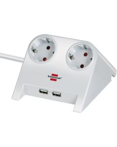 Brennenstuhl Desktop-Power USB-charger 2 USB-laadaansluiting 2100mA 2-voudig wit gepolijst 1,8m H05VV-F 3G1,5